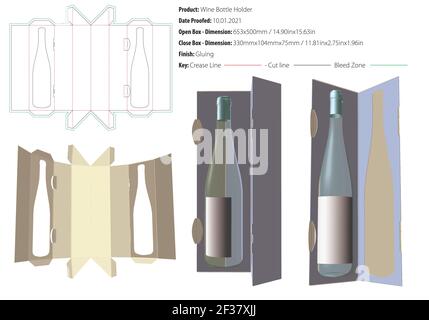One bottle holder packaging design template gluing die cut - vector Stock Vector