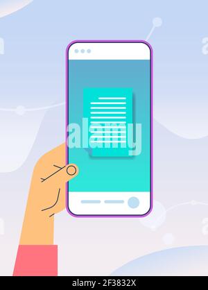 human hand using mobile app online data statistics remote business control on smartphone screen Stock Vector