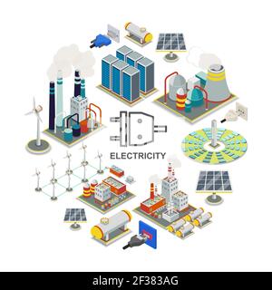 geothermal energy power plant isometric icons set vector Stock Vector ...