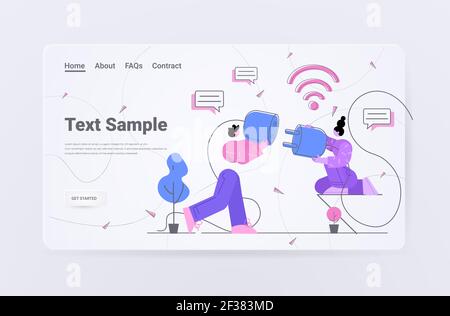 businesspeople connecting electrical plug with socket business connection new project startup concept Stock Vector