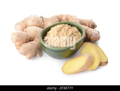 Bowl with ginger powder on white background Stock Photo