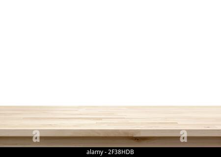 Empty wood table top on white background - can be used for display or montage your products Stock Photo