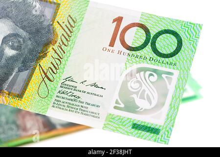 Close up of 100 Australian dollar banknote Stock Photo