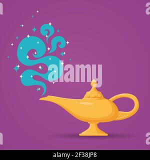Magic lamp or Aladdin lamp vector illustration. Spiritual lamp for wish Stock Vector