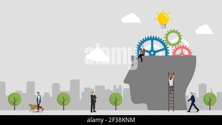 Banner Illustration of gear as a metaphor for the human brain ( Business , AI and inspiration ) Stock Vector