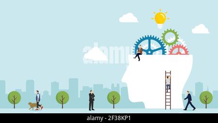 Banner Illustration of gear as a metaphor for the human brain ( Business , AI and inspiration ) Stock Vector