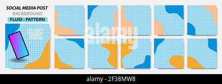 Set collection of square banner layout in blue orange color with square line pattern Stock Vector