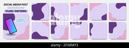 Set collection of square banner layout in purple color with square line pattern Stock Vector