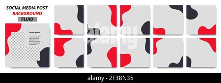 Set collection of square banner layout template background in black, red color with wave fluid pattern Stock Vector