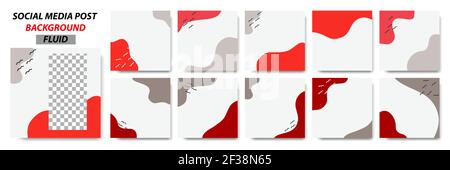 Set collection of square banner layout template background in grey, red color and memphis dot pattern Stock Vector