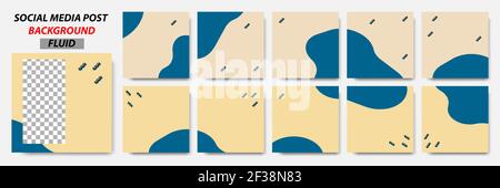Set collection of square banner layout template background in blue, yellow color and memphis dot pattern Stock Vector