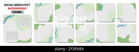Set collection of square banner layout template background in green color with line, wave pattern Stock Vector