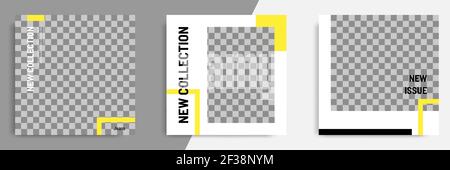Minimal / minimalist square geometric banner template for social media post. Black, yellow and white background color. Stock Vector