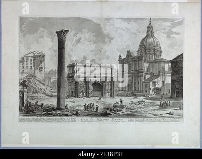 Print, Arch of Septimius Severus from ''Vedute di Roma'', 1759 Stock Photo