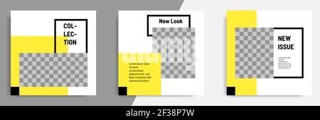 Minimal / minimalist square geometric banner template for social media post. Black, yellow and white background color. Stock Vector