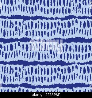 Vector blue shibori monochrome horizontal grunge stripes 03 seamless pattern. Suitable for textile, gift wrap and wallpaper. Stock Vector