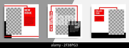 Minimal design background vector illustration in black red white frame color. Editable square abstract modern geometric shape banner template for soci Stock Vector