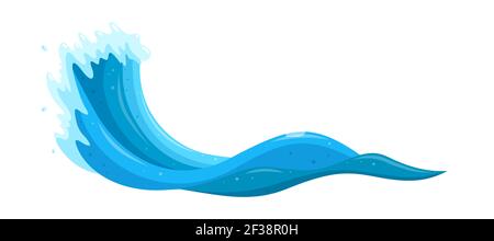 Tsunami wave in the sea. Flood wave crest with froth. Cartoon vector illustration isolated in white background Stock Vector