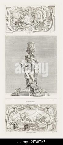 Print, Ornament Panel with Shell Fountain Flanked by Garlands and Volutes, pl. 22 in Oeuvre de Juste-Aurèle Meissonnier, 1748 Stock Photo