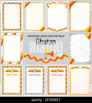 Vertical frame and border with colors of Bhutan flag, template elements ...