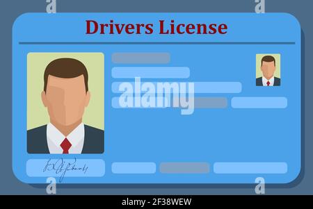 Illustration of drivers license with face and signature card template Stock Photo