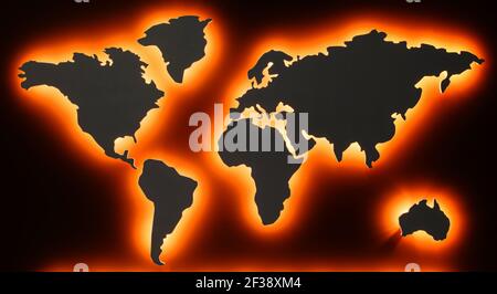world map with back red led lights Stock Photo