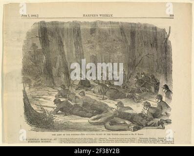 Print, The army of the Potomac, our outlying picket in the woods, Harper's Weekly, June 1862 Stock Photo