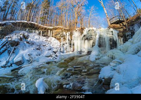 Smokey Hollow Waterfalls Ancaster Hamilton Ontario Canada in winter Stock Photo