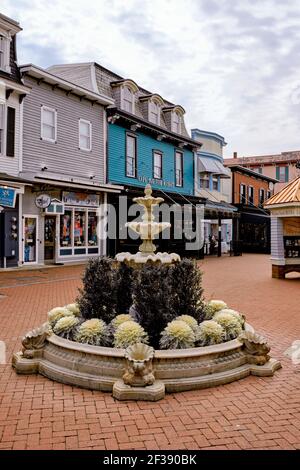 The Mall on Washington Street in Cape May, New Jersey, is a local pedestrian shopping area first opened in 1971. Stock Photo