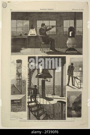 Print, Watch-tower, Corner of Spring and Varick Streets, New York, February 28, 1874 Stock Photo