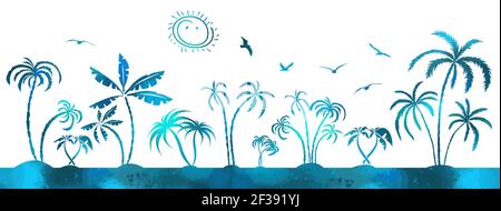 Multi-colored blue palms trees. Vector illustration Stock Vector