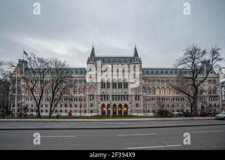 Vienna, Austria - Feb 7, 2020: Facade of cityhall entrance in winter morning Stock Photo