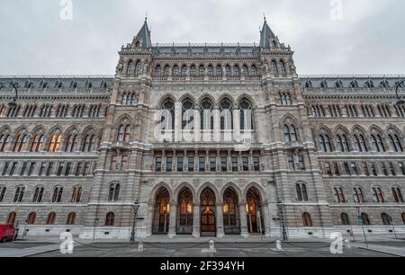 Vienna, Austria - Feb 7, 2020: Facade of cityhall entrance in winter morning Stock Photo