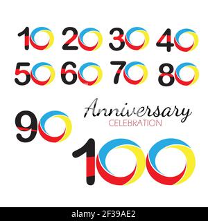 SET NUMBER YEAR ANNIVERSARY CELEBRATION VECTOR DESIGN TEMPLATE ILLUSTRATION Stock Vector