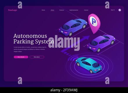 Autonomous parking system isometric landing page Stock Vector