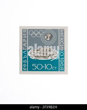 05.03.2021 Istanbul Turkey - Used and Cancelled Stamp. A stamp printed in Bulgaria. Mexico 1968 olympic games. Stock Photo