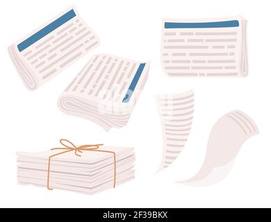 Set of pile newspapers bound with string vector illustration isolated on white background Stock Vector