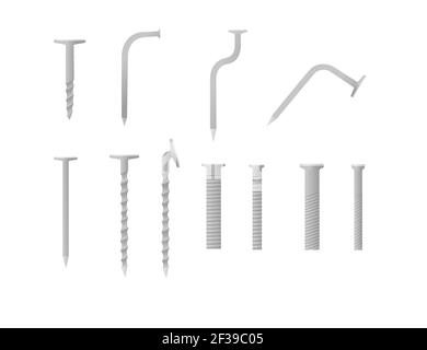 Set of metal bolts nails and screws iron hardware tools vector illustration isolated on white background Stock Vector
