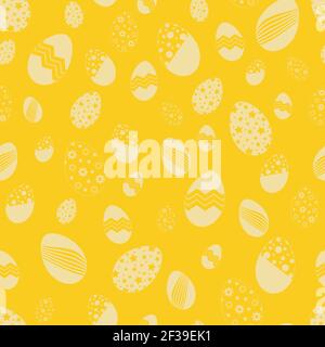 Vector seamless pattern with ornamental easter eggs. Easter yellow holiday background for printing on fabric, paper for scrapbooking, gift wrap and wa Stock Vector