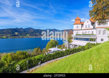 geography / travel, Germany, Bavaria, Tegernsee, Tegernsee-Hoehenweg at hotel Tegernsee panorama with , Additional-Rights-Clearance-Info-Not-Available Stock Photo