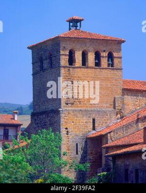 TORRE DE LA COLEGIATA DE SANTA JULIANA - S XII. Location: COLEGIATA. SANTILLANA DEL MAR. Cantabria. SPAIN. Stock Photo