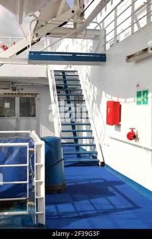 Blue deck of a ferry Stock Photo