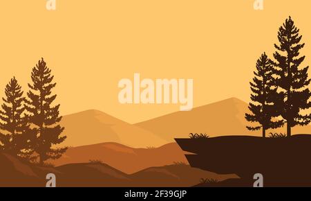 Gorgeous yellow sky color with incredible natural scenery at sunset. Vector illustration of a city Stock Vector