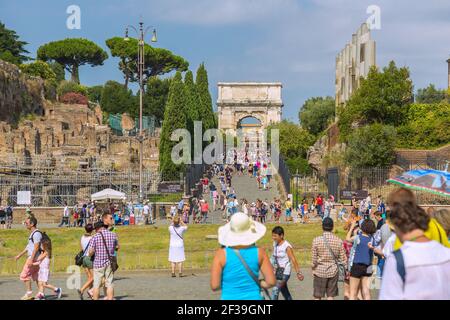 geography / travel, Italy, Lazio, Rome, access to the forum romanum, via sacra, Arch of Titus, column , Additional-Rights-Clearance-Info-Not-Available Stock Photo