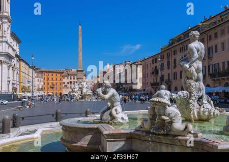 geography / travel, Italy, Lazio, Rome, plaza Navona, Neptune fountain, Vierstroemebrunnen, Fontana de, Additional-Rights-Clearance-Info-Not-Available Stock Photo