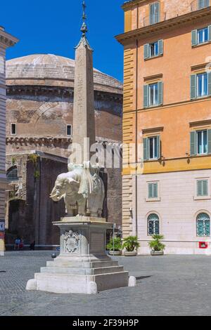geography / travel, Italy, Lazio, Rome, plaza della minerva, obelisk with elephant statue by Gian Lore, Additional-Rights-Clearance-Info-Not-Available Stock Photo