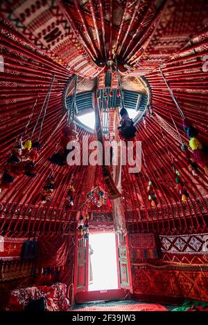 Inside Kazakh national house Yurt. Stock Photo