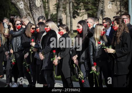 Funeral of Zlatko Saracevic at the Mirogoj Cemetery in Zagreb. Zlatko Saracević is a famous Croatian handball player who won a gold medal with the Yug Stock Photo