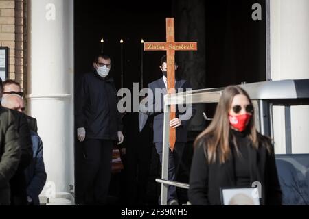 Funeral of Zlatko Saracevic at the Mirogoj Cemetery in Zagreb. Zlatko Saracević is a famous Croatian handball player who won a gold medal with the Yug Stock Photo