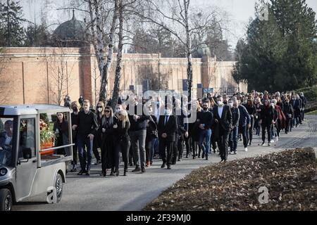 Funeral of Zlatko Saracevic at the Mirogoj Cemetery in Zagreb. Zlatko Saracević is a famous Croatian handball player who won a gold medal with the Yug Stock Photo